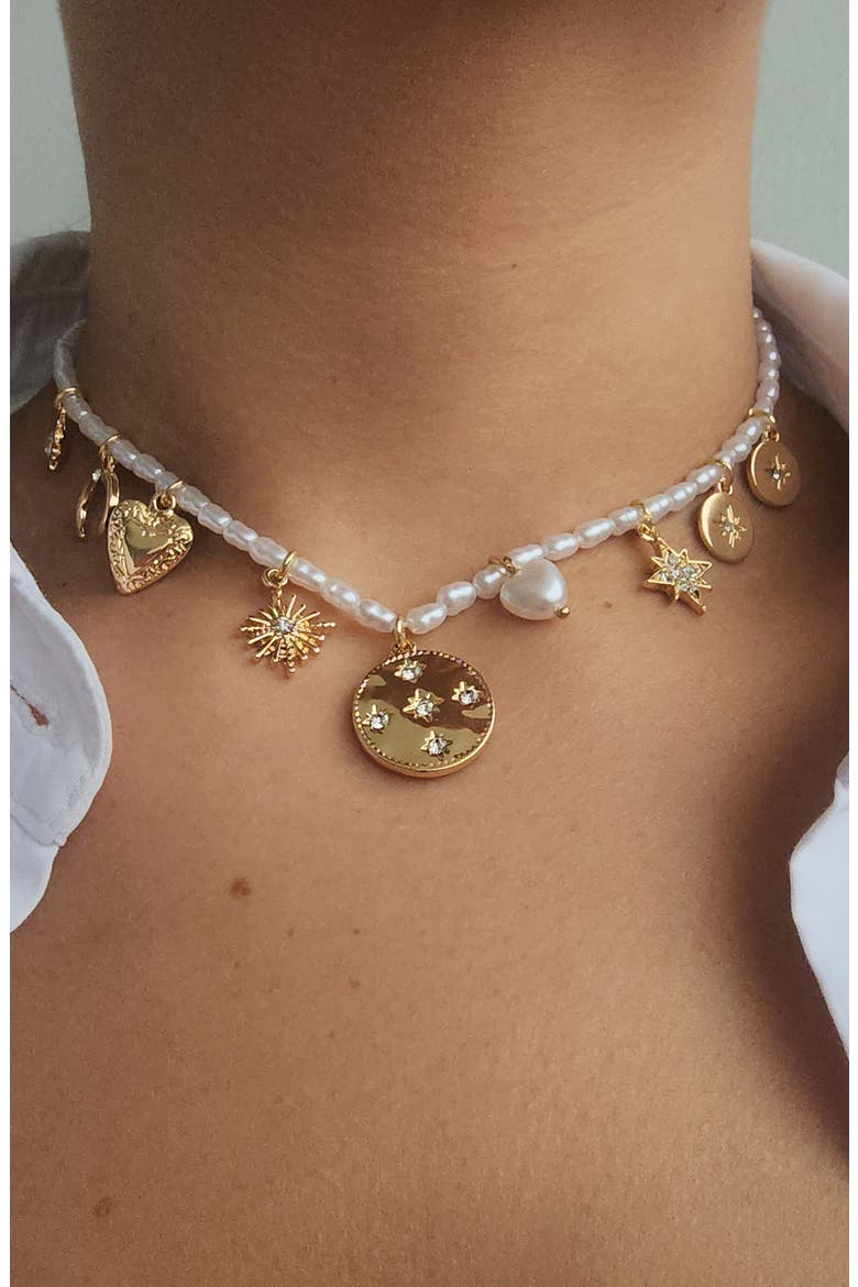 Assorted Charm Faux Pearl Necklace, Alternate, color, WHITE