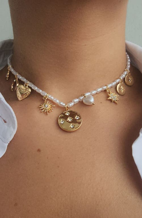 Adornia 14k Gold Plated Vintage Charm Pearl Strand Necklace In White