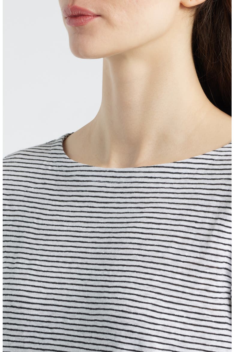 Stripe Bateau Neck Organic Linen Top, Alternate, color, WHITE/ BLACK
