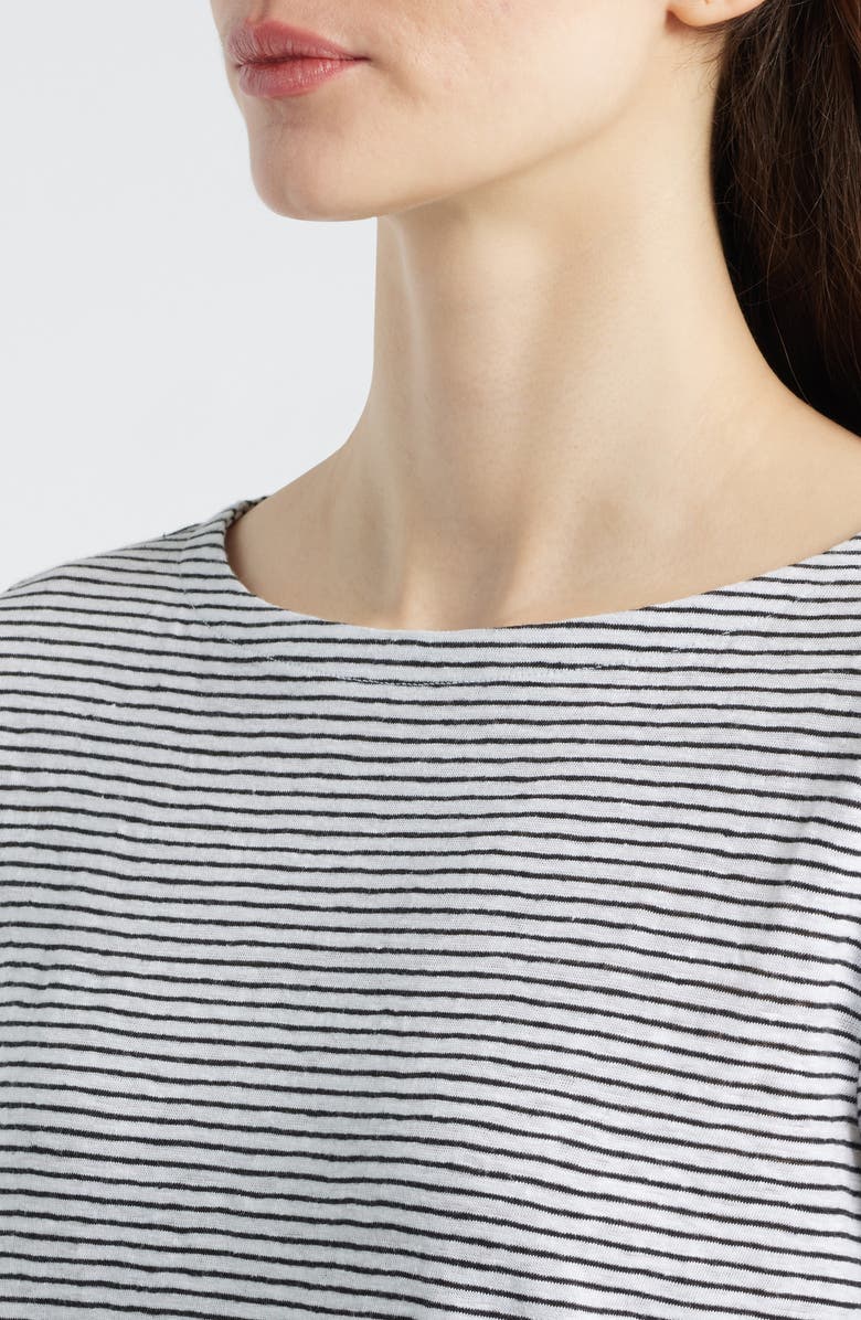 Eileen Fisher Stripe Bateau Neck Organic Linen Top, Alternate, color, White/ Black