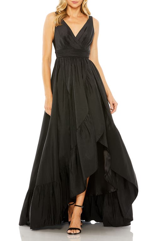Mac Duggal Taffeta Hi-low Ruffle Gown In Black