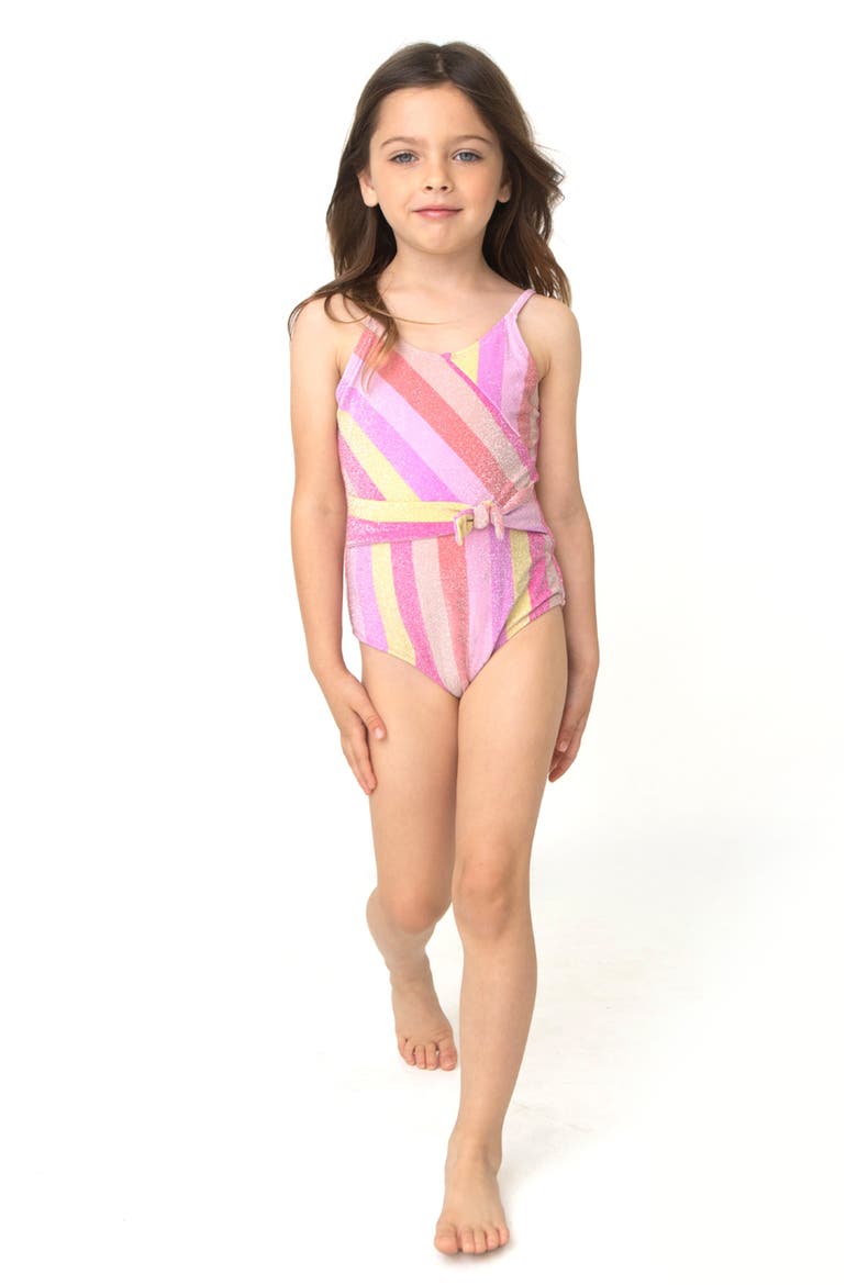 Kids' Pastel Stripe Shimmer One-Piece Swimsuit, Alternate, color, PINK