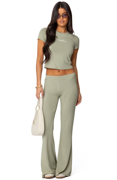 Shop Edikted Flared Logo Graphic Leggings In Olive