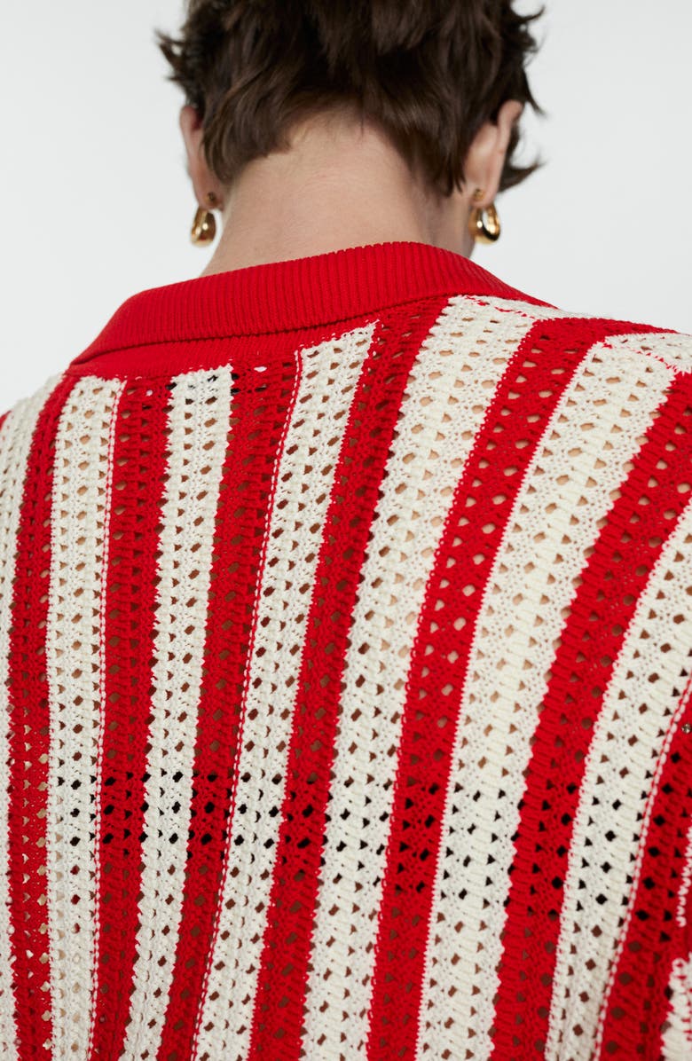 MANGO Stripe Open Stitch Button-Up Shirt, Alternate, color, Red