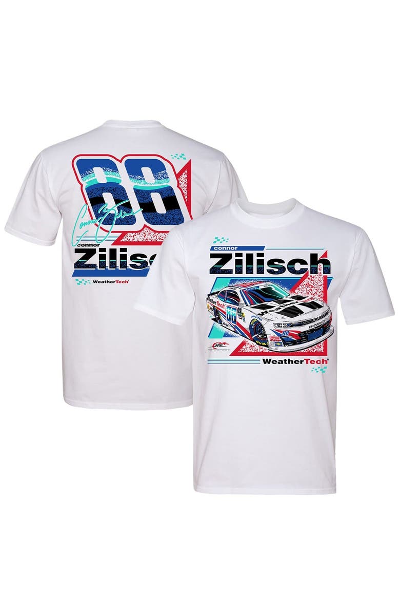 JR MOTORSPORTS OFFICIAL TEAM APPAREL Men's JR Motorsports Official Team Apparel White Connor Zilisch WeatherTech Car T-Shirt, Main, color, White