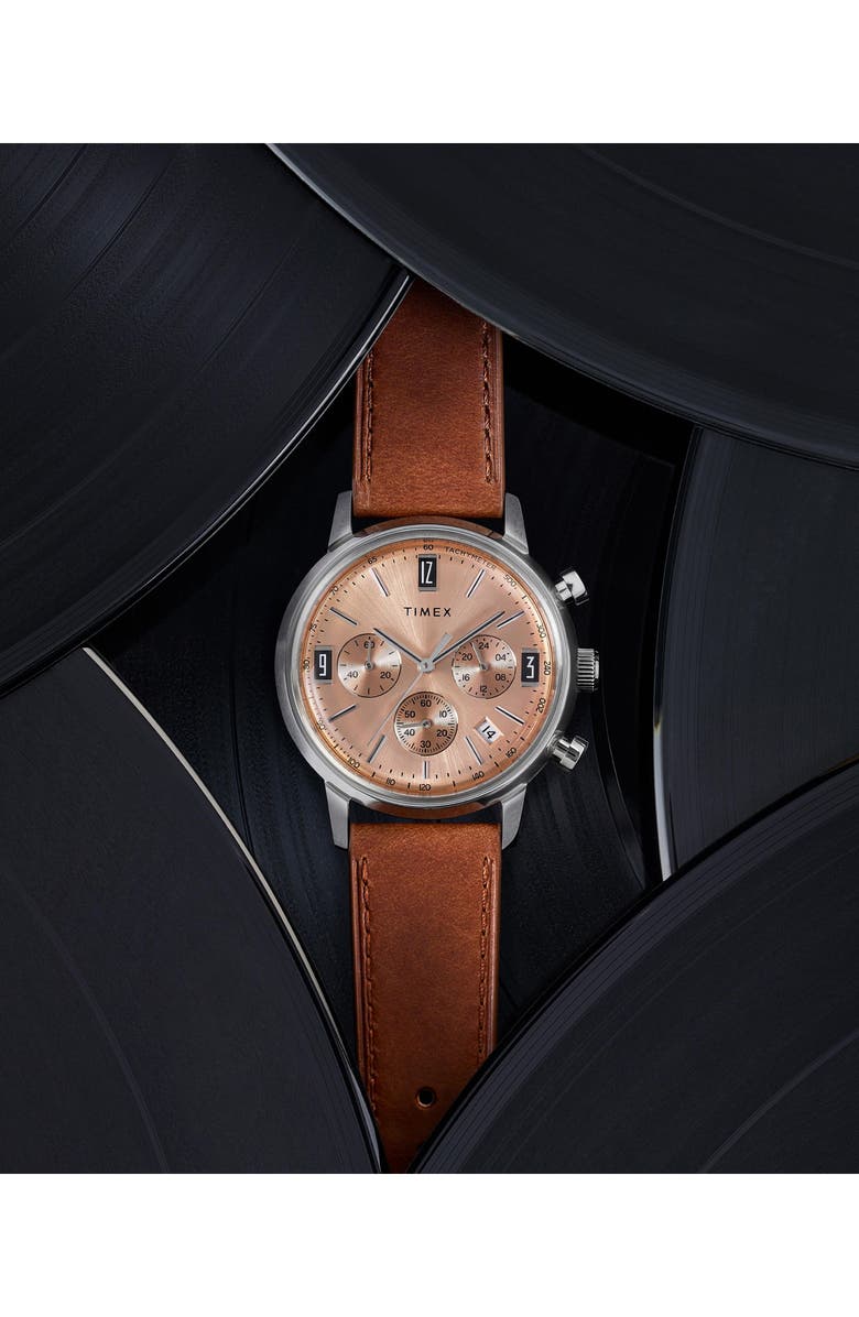 Timex<sup>®</sup> Marlin Leather Strap Chronograph Watch, 40mm, Alternate, color, 