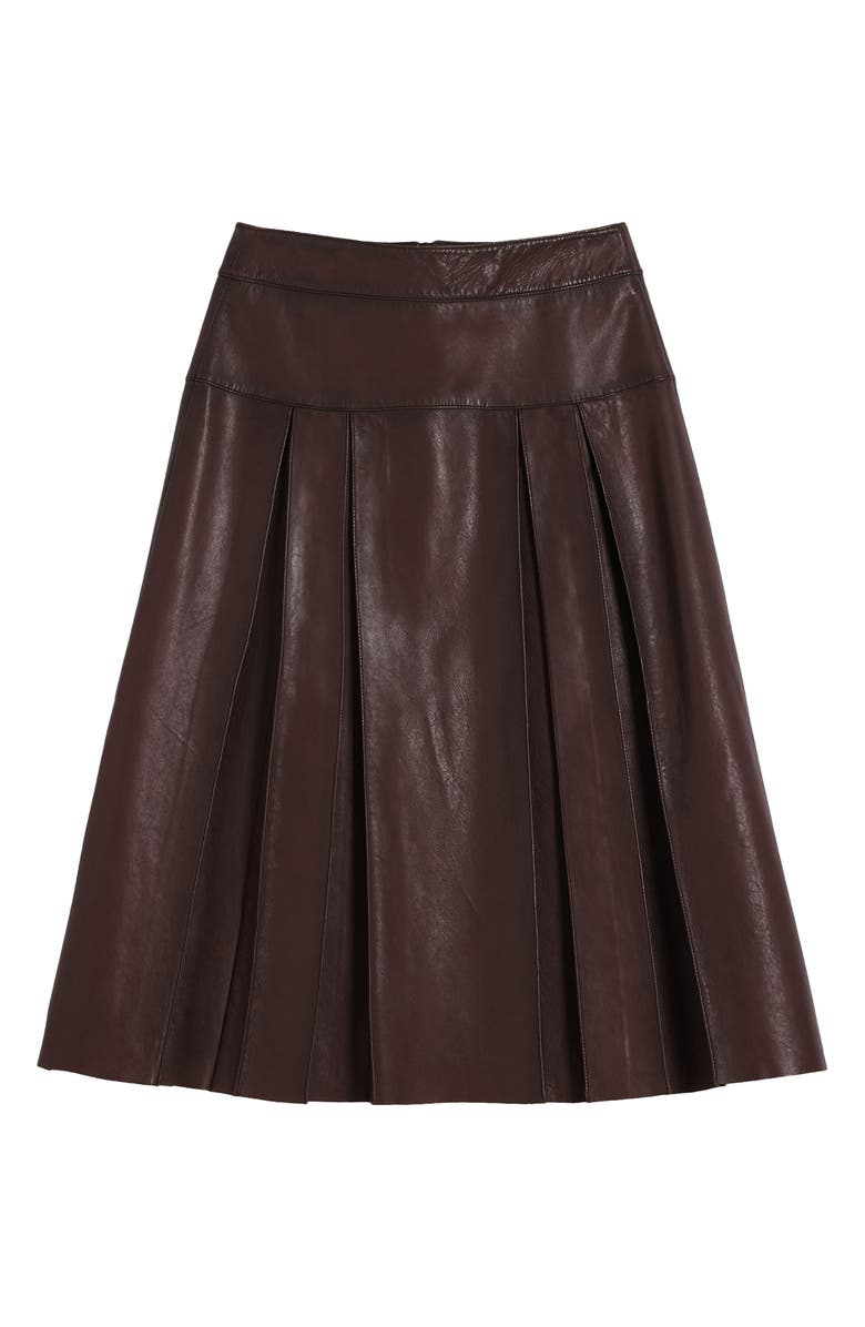 Desigual Pleated Leather Midi Skirt, Alternate, color, Brown
