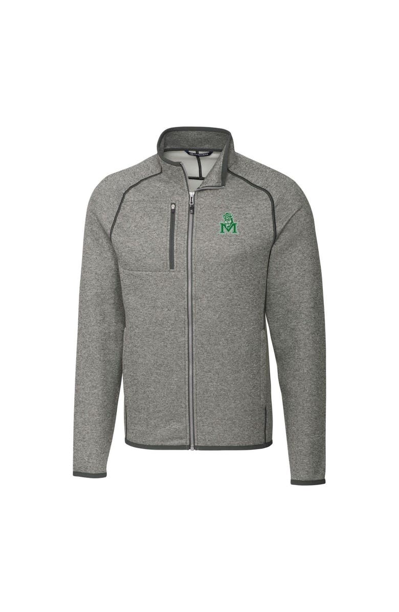 Cutter & Buck Men's Cutter & Buck Heather Gray Marshall Thundering Herd Mainsail Sweater-Knit Big & Tall Full-Zip Jacket, Alternate, color,