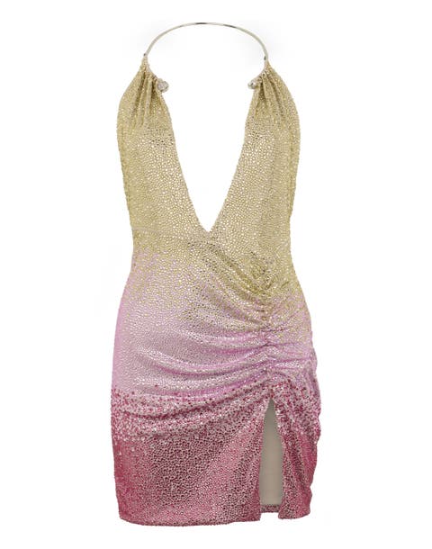 Open Back Mini Dress Piercing Strass Women