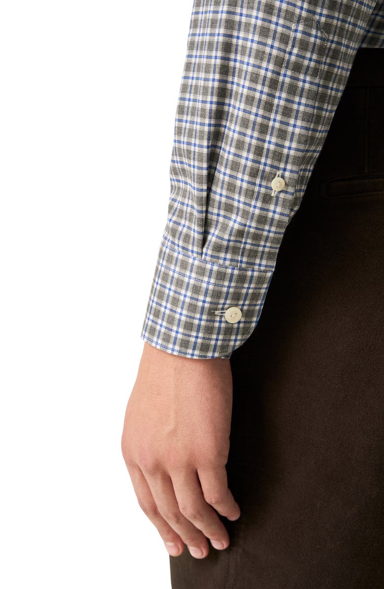 Eton Contemporary Fit Grey Check Cotton Flannel Dress Shirt, Alternate, color, Dark Grey