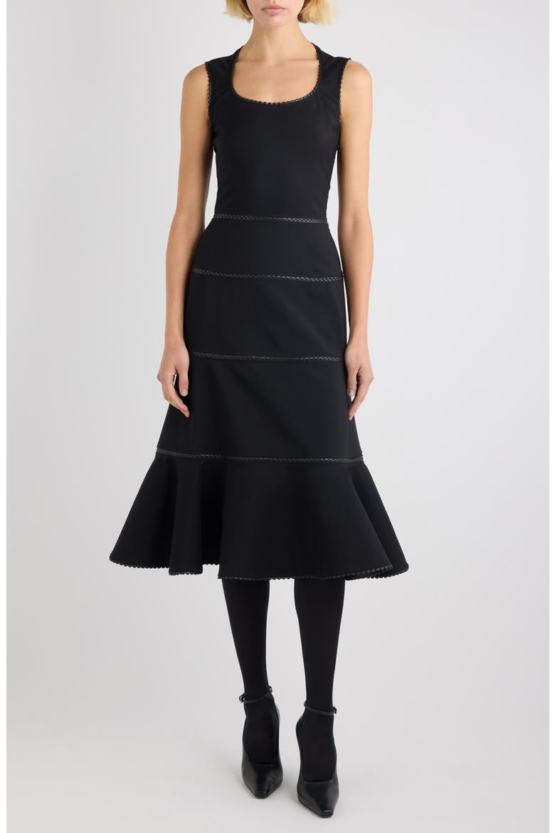 Charnière Stretch Virgin Wool & Leather Dress, Main, color, NOIR