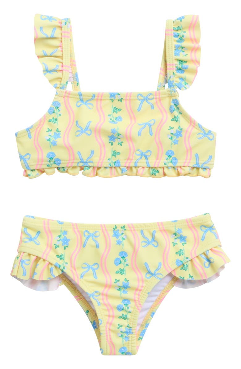 Nicole Miller Bow Floral Two-Piece Swimsuit, Main, color, Yellow