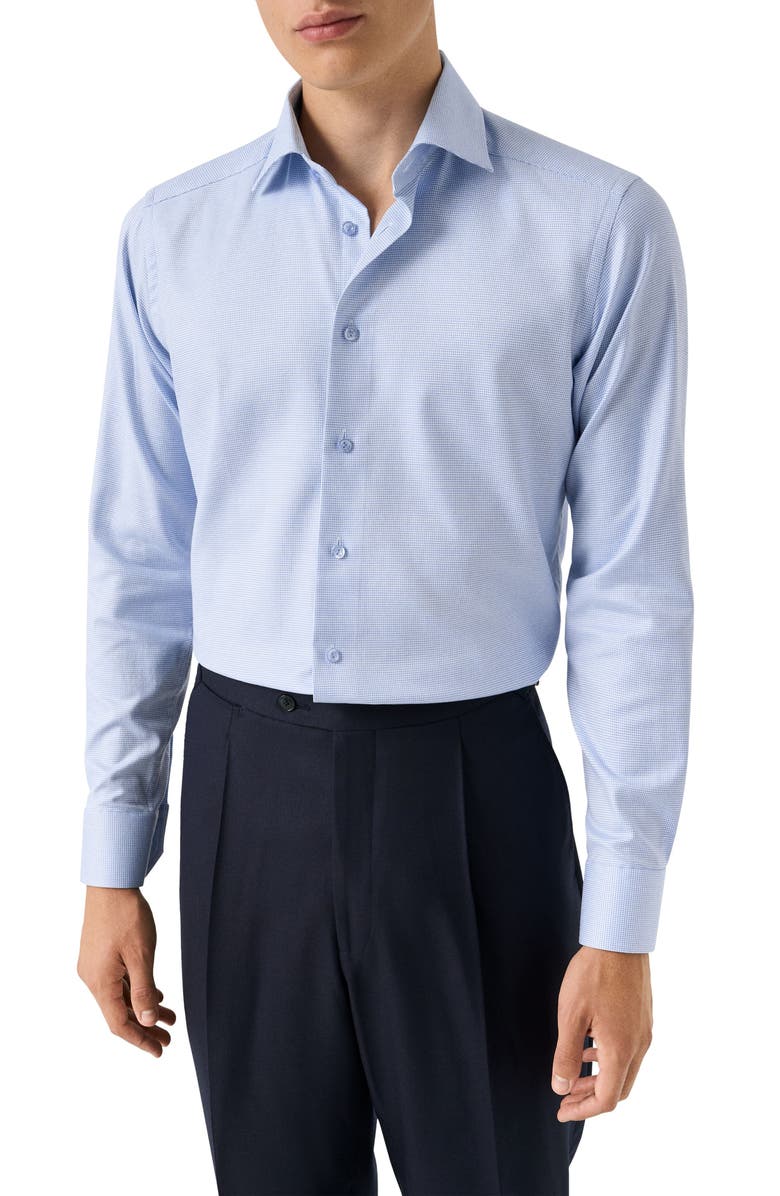 Eton Contemporary Fit Houndstooth Twill Dress Shirt, Main, color, Light Blue