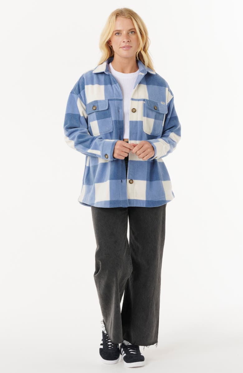 Rip Curl Neon Isles Plaid Fleece Button-Up Shirt, Alternate, color, Blue