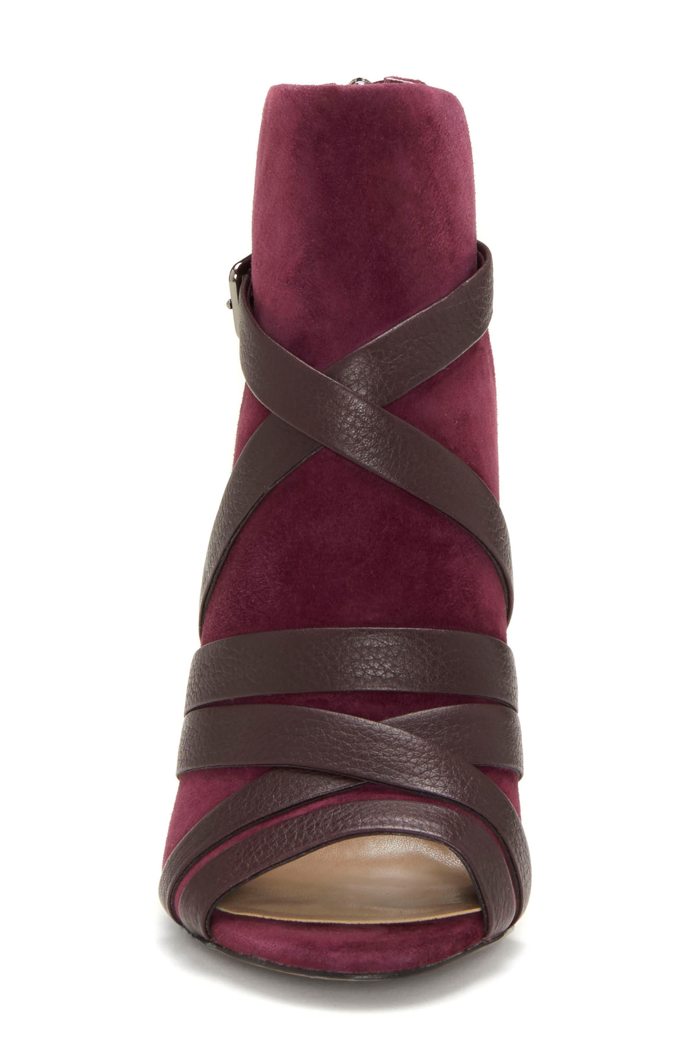 Achika Belted Peep Toe Bootie, Alternate, color, DARK PURPLE LEATHER
