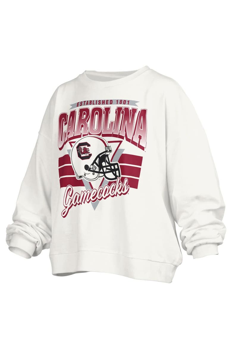 Women's Pressbox White South Carolina Gamecocks Janice Retro Logo Oversized Pullover Sweatshirt, Alternate, color, White