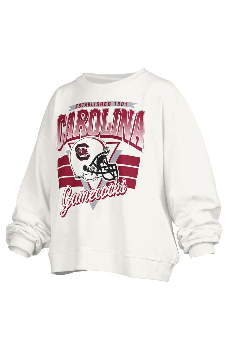 PRESSBOX Women's Pressbox White South Carolina Gamecocks Janice Retro Logo Oversized Pullover Sweatshirt, Alternate, color, White