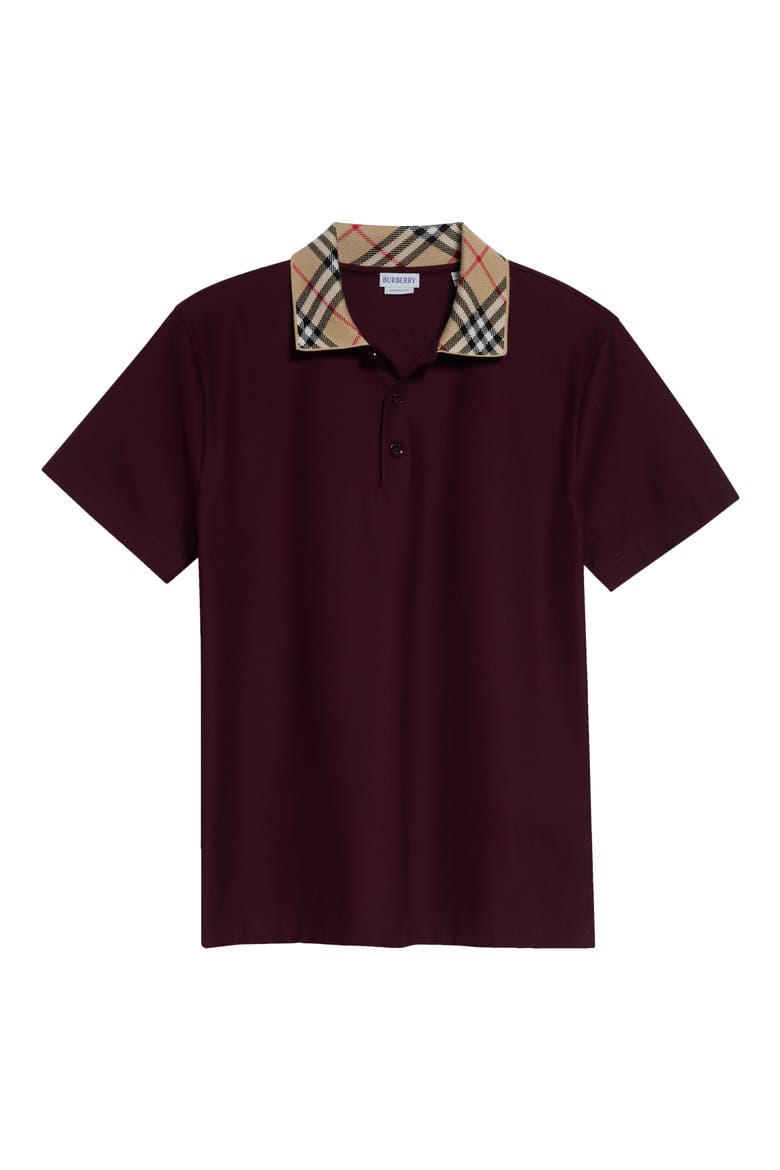 Evan Check Collar Cotton Piqué Polo, Main, color, VINEYARD RED