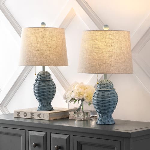 Jonathan Y Margie Wicker 20.5" Bohemian Rustic Iron Led Table Lamp In Blue