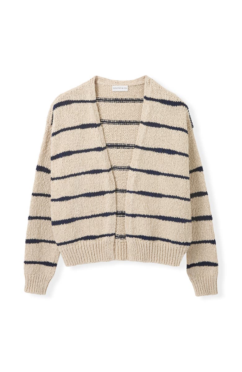 Celtic & Co. Long Sleeve Drop Stitch Cardigan, Alternate, color, Ecru / Navy