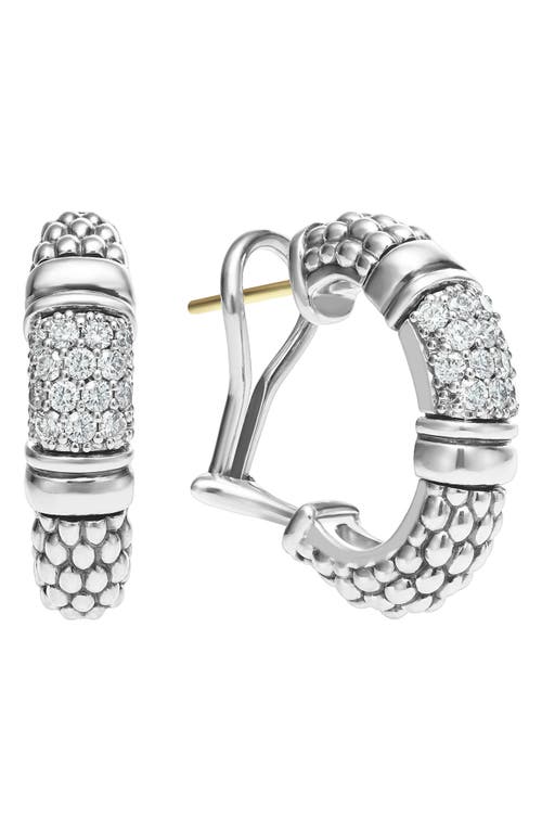 Lagos Sterling Silver Signature Caviar Diamond Bead Small Hoop Earrings In Silver