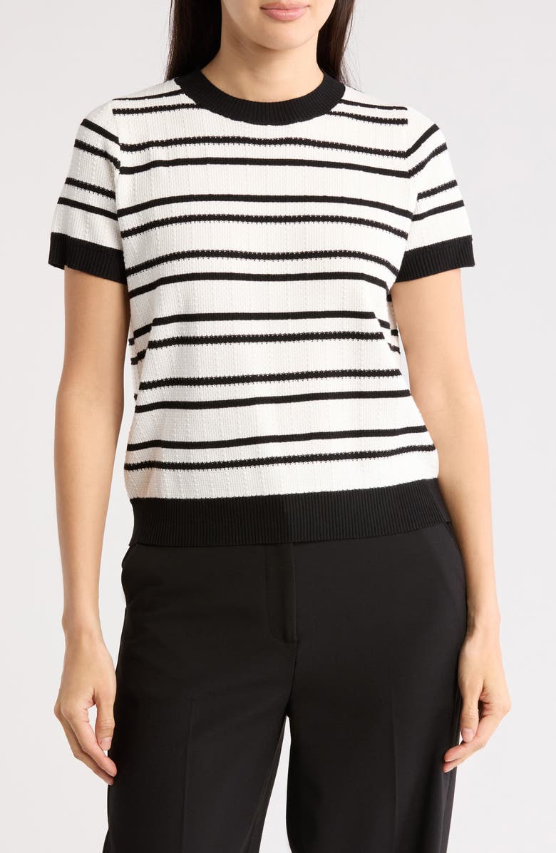 Adrianna Papell Stripe Short Sleeve Sweater, Main, color, 