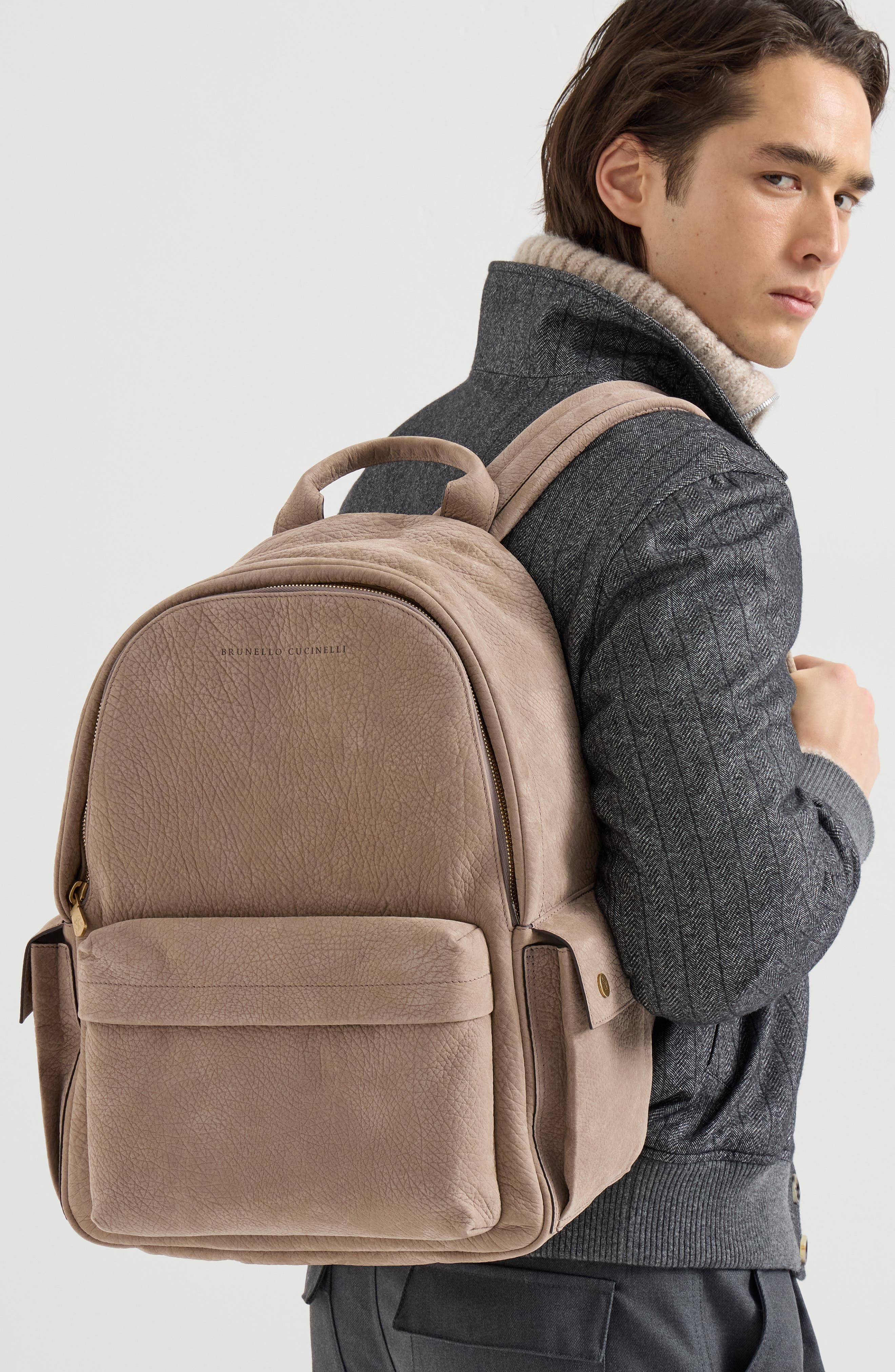 Textured nubuck travel backpack, Alternate, color, Brown