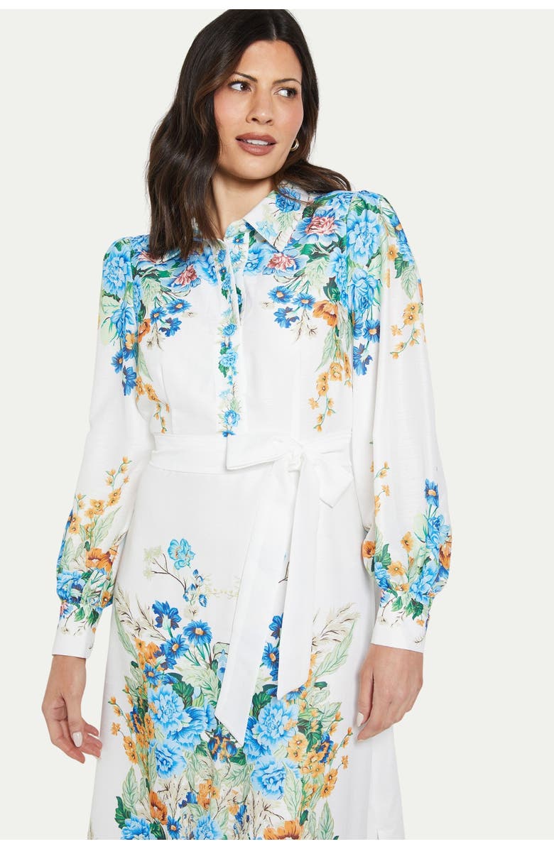 Wallis Floral Western Belted Midi Shirt Dress, Alternate, color, Ivory