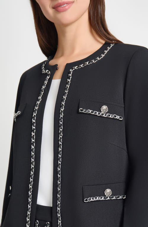 Ming Wang Heritage Fit Chain Trim Deco Crepe Jacket In Black