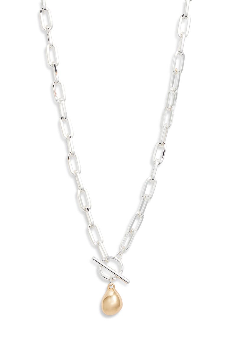 T-Bar Pebble Pendant Necklace, Main, color, SILVER- GOLD