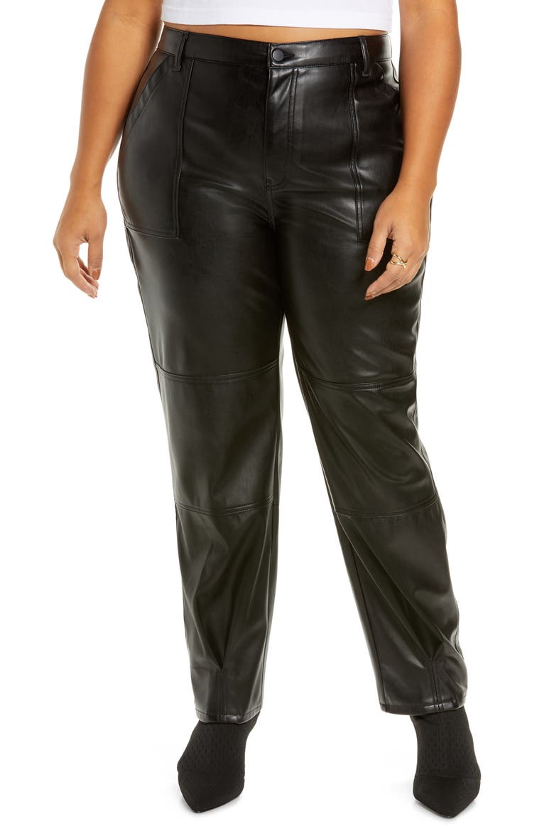 Tapered Leg Faux Leather Pants, Main, color, BLACK