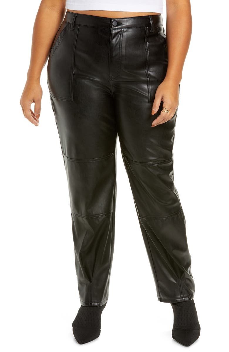Open Edit Tapered Leg Faux Leather Pants, Main, color,