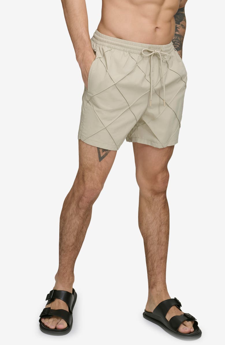 DKNY Diamond Pintuck Swim Trunks, Main, color, Tan