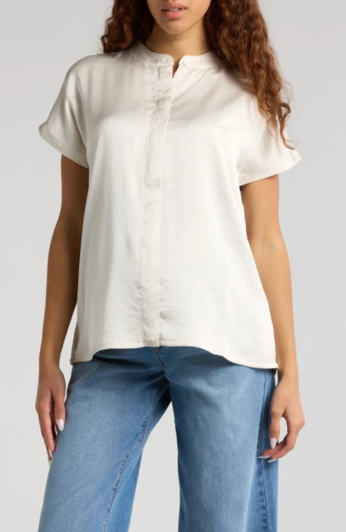 Marion Short Sleeve Satin Maternity Shell Top With Concealed Nursing Zip