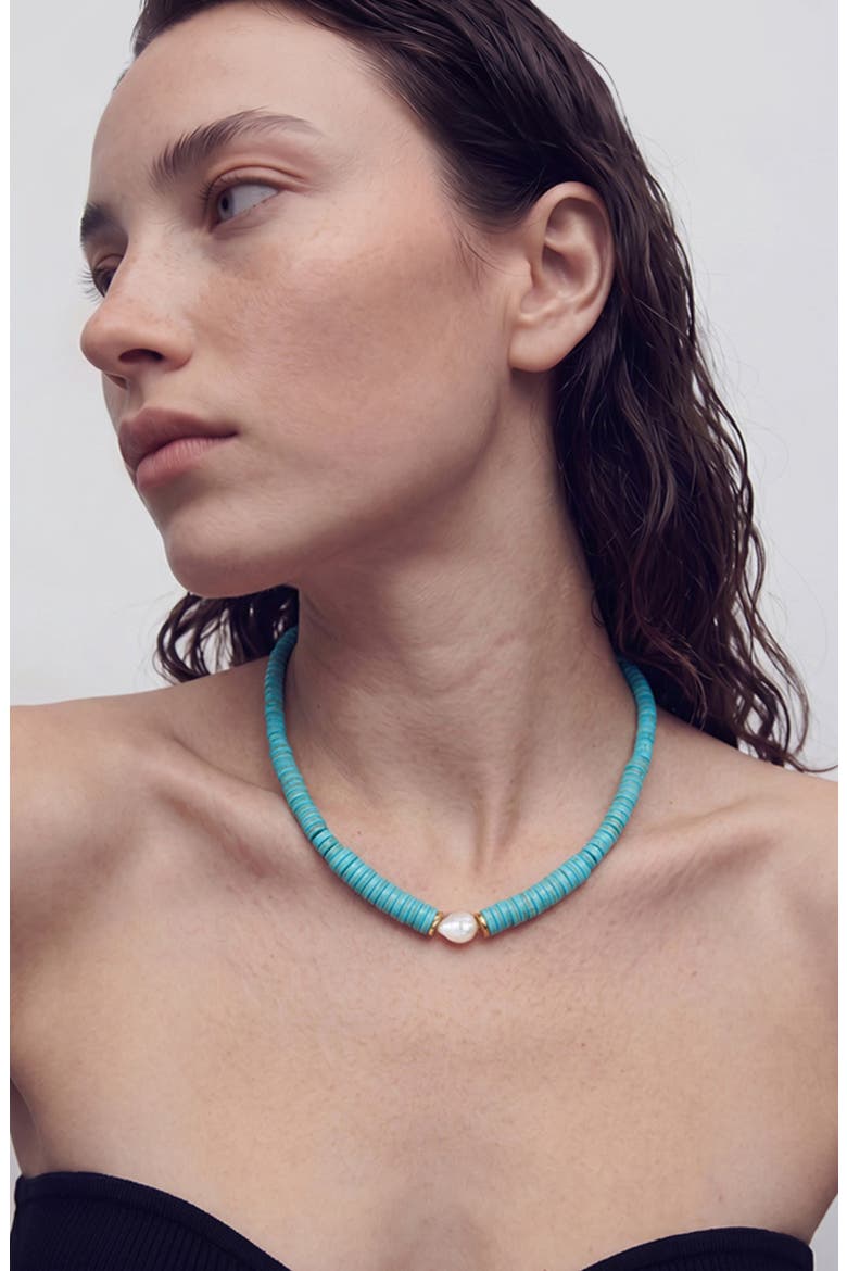 Chunky Turquoise Freshwater Pearl Necklace, Alternate, color, TURQUOISE/ WHITE