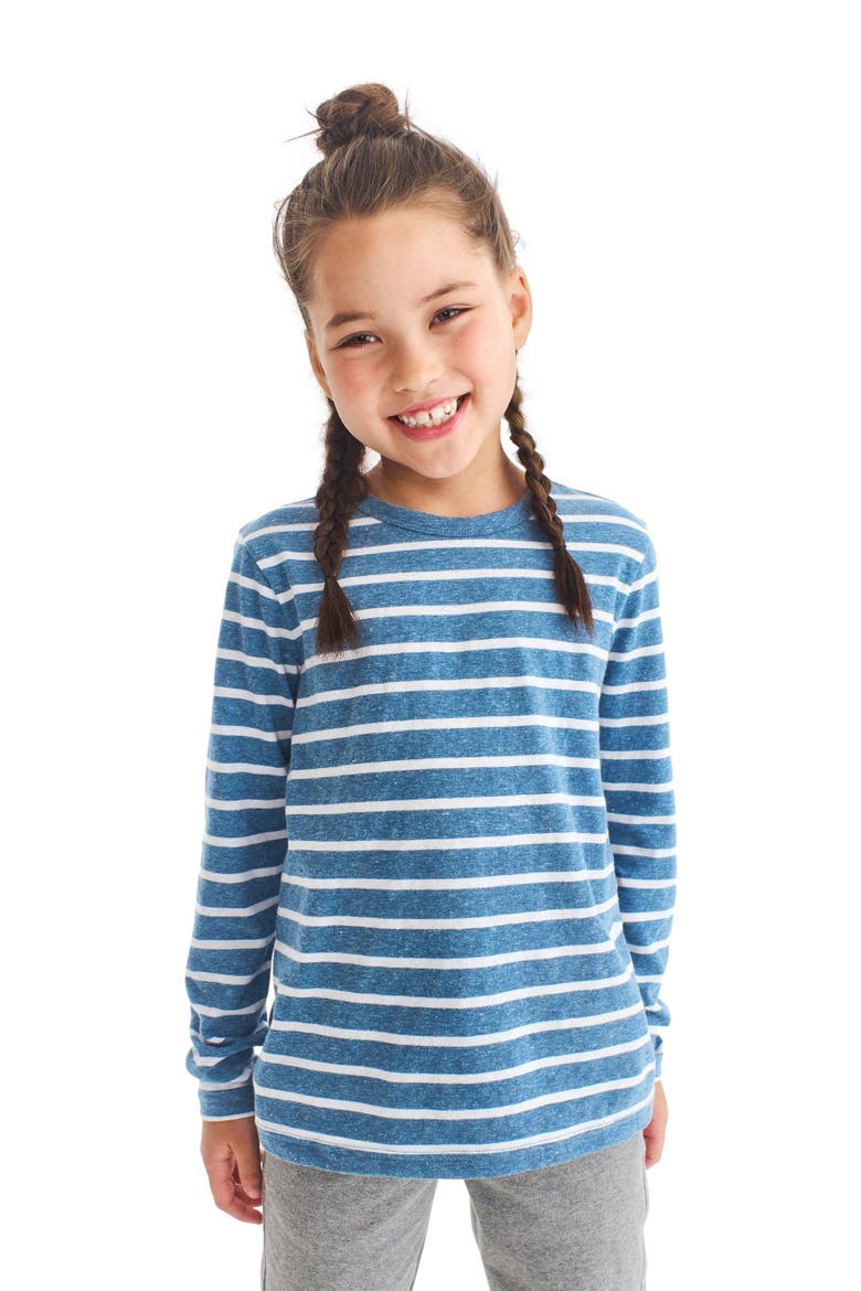 Kids Heathered Long Sleeve Stripe Tee, Alternate, color, Moonlight/ White Stripe