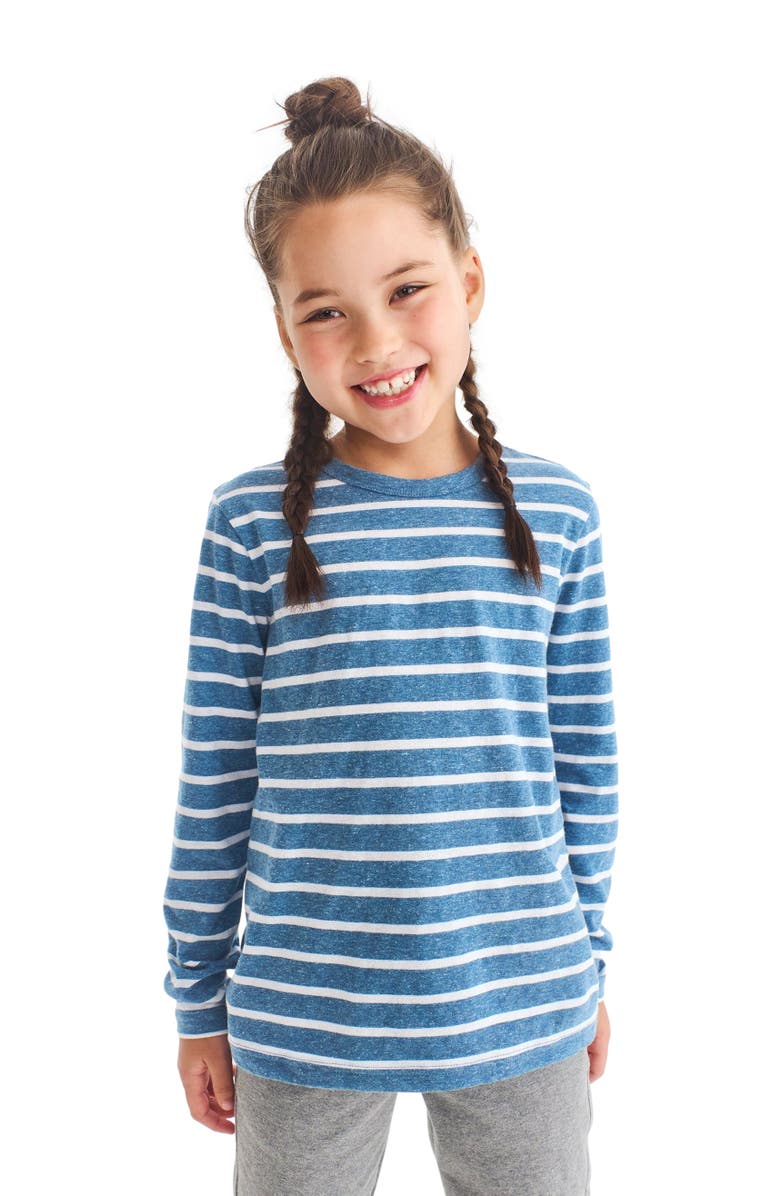 Primary Kids Heathered Long Sleeve Stripe Tee, Alternate, color, Moonlight/ White Stripe