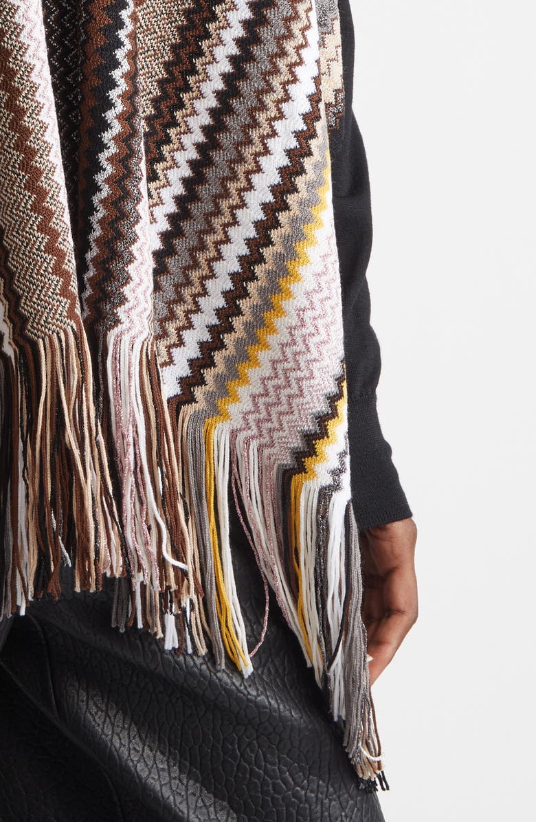 Missoni Zigzag Metallic Wool Blend Fringe Poncho, Alternate, color, 0001 Brown Multi