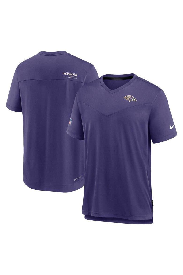 Men's Nike Purple Baltimore Ravens Sideline Coach Chevron Lock Up Logo V-Neck Performance T-Shirt, Main, color, Purple