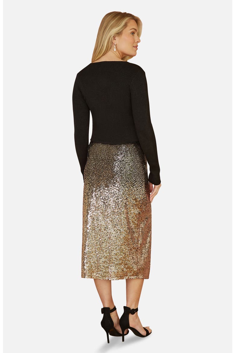 Sequin Split Fitted Midi Skirt, Alternate, color, Black
