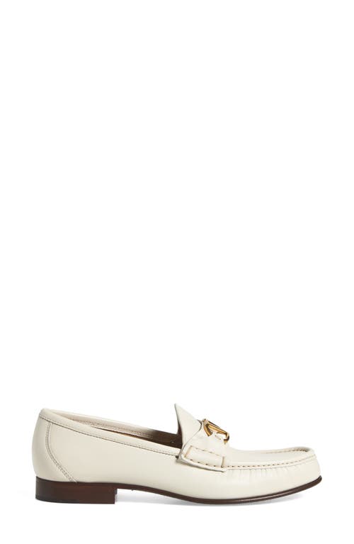 Valentino Ivory Leather Loafer With Golden Metal V Logo