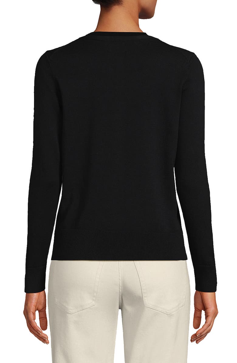 Lands' End Fine Gauge Cotton Cardigan Sweater, Alternate, color, Black