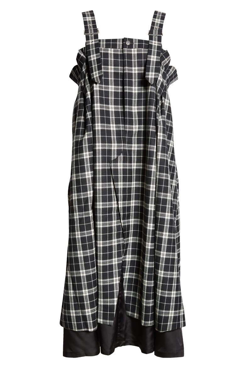 Suspender Strap Check Wool Gabardine Midi Dress, Alternate, color, BLACK X WHITE