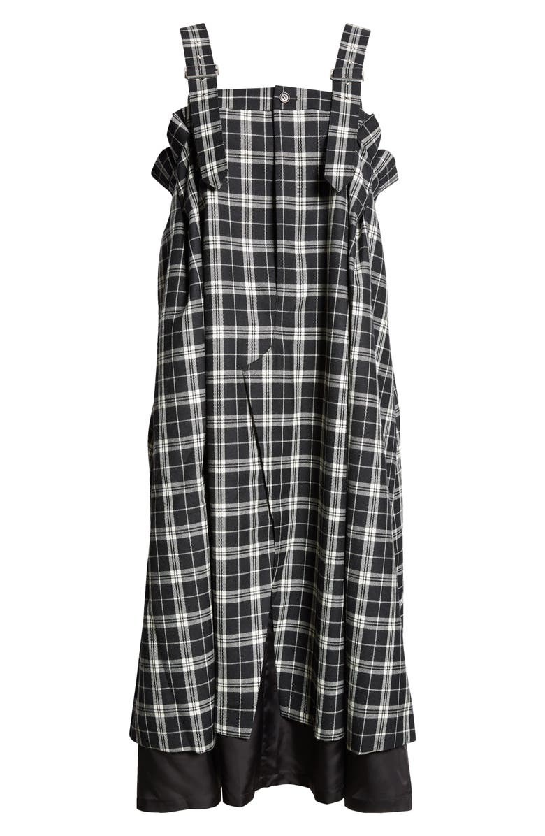 Noir Kei Ninomiya Suspender Strap Check Wool Gabardine Midi Dress, Alternate, color, 