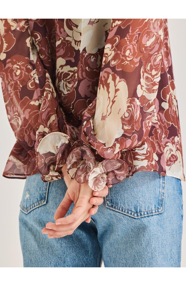 Rebecca Taylor Sarita Long-Sleeve Top, Alternate, color, Raisin Combo