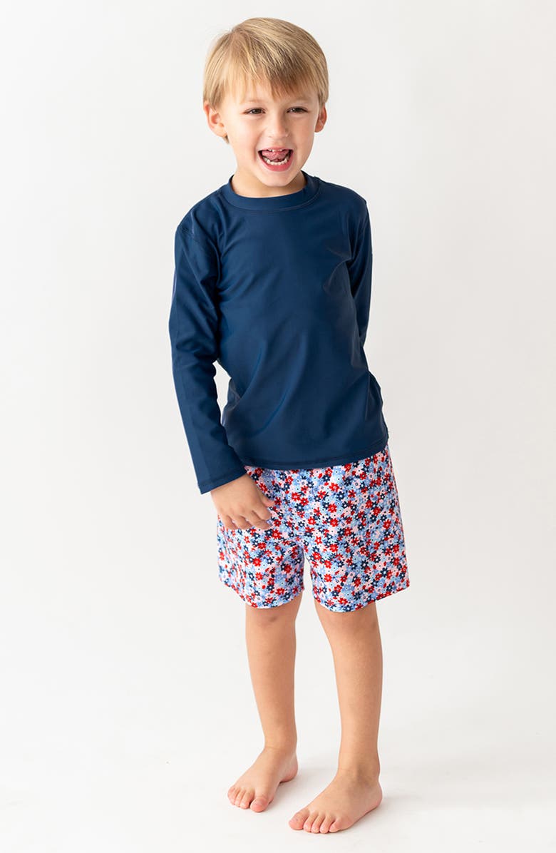 RuggedButts Kids' Red White & Bloom Swim Trunks, Alternate, color, 