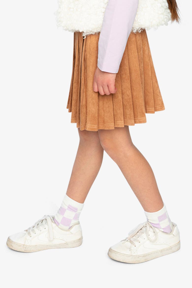 Suede Knife Pleat Elastic Waistband Skirt, Alternate, color, Brown