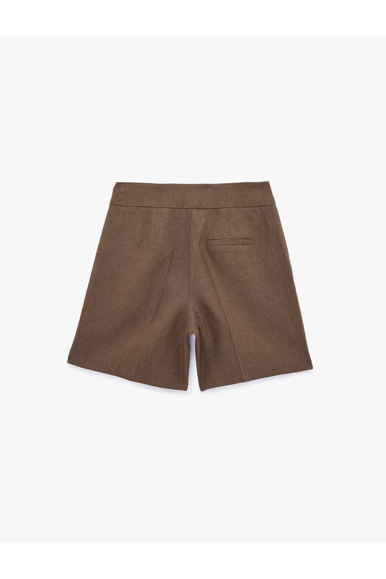 Pleated Linen Bermuda Shorts with Half Belted, Alternate, color, BROWN