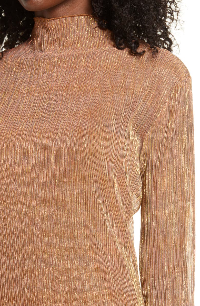 Leith Sheer Metallic Long Sleeve Midi Dress, Alternate, color,