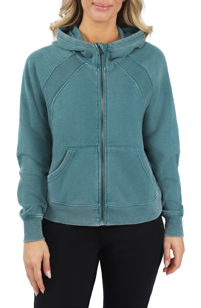 90 DEGREE BY REFLEX Stone Wash Zip Fleece Hoodie, Main, color,